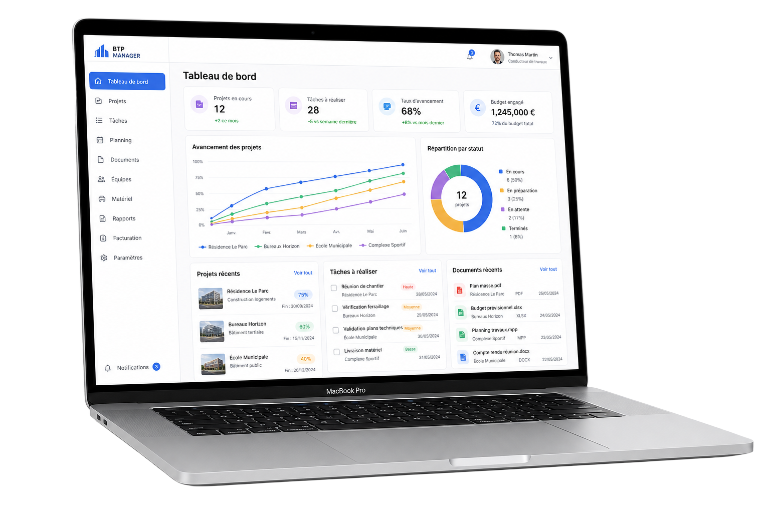 Dashboard BATIGO sur ordinateur