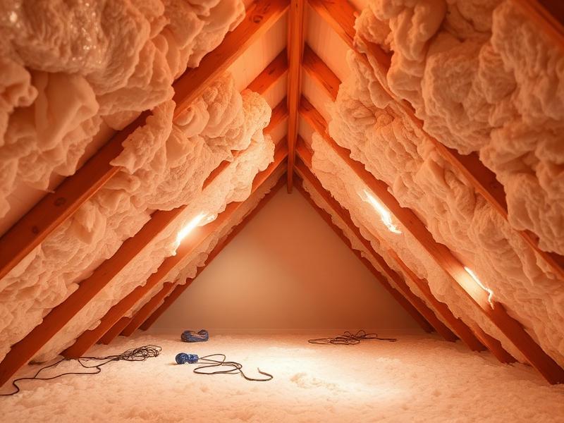 Combles avec isolant épais déroulé entre les chevrons de la toiture